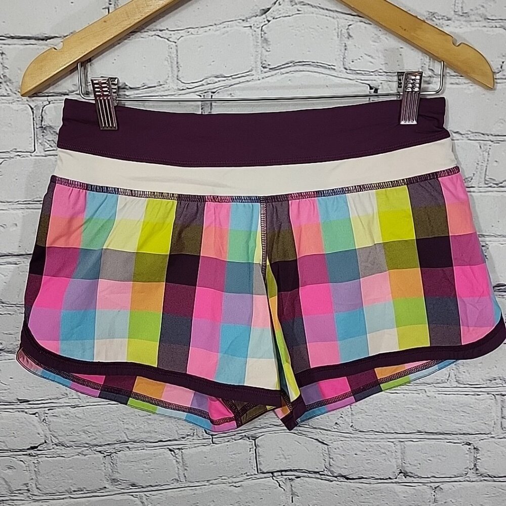 Lululemon Groovy Run Plaid Shorts Womens S-M 29" Sea Check Plum